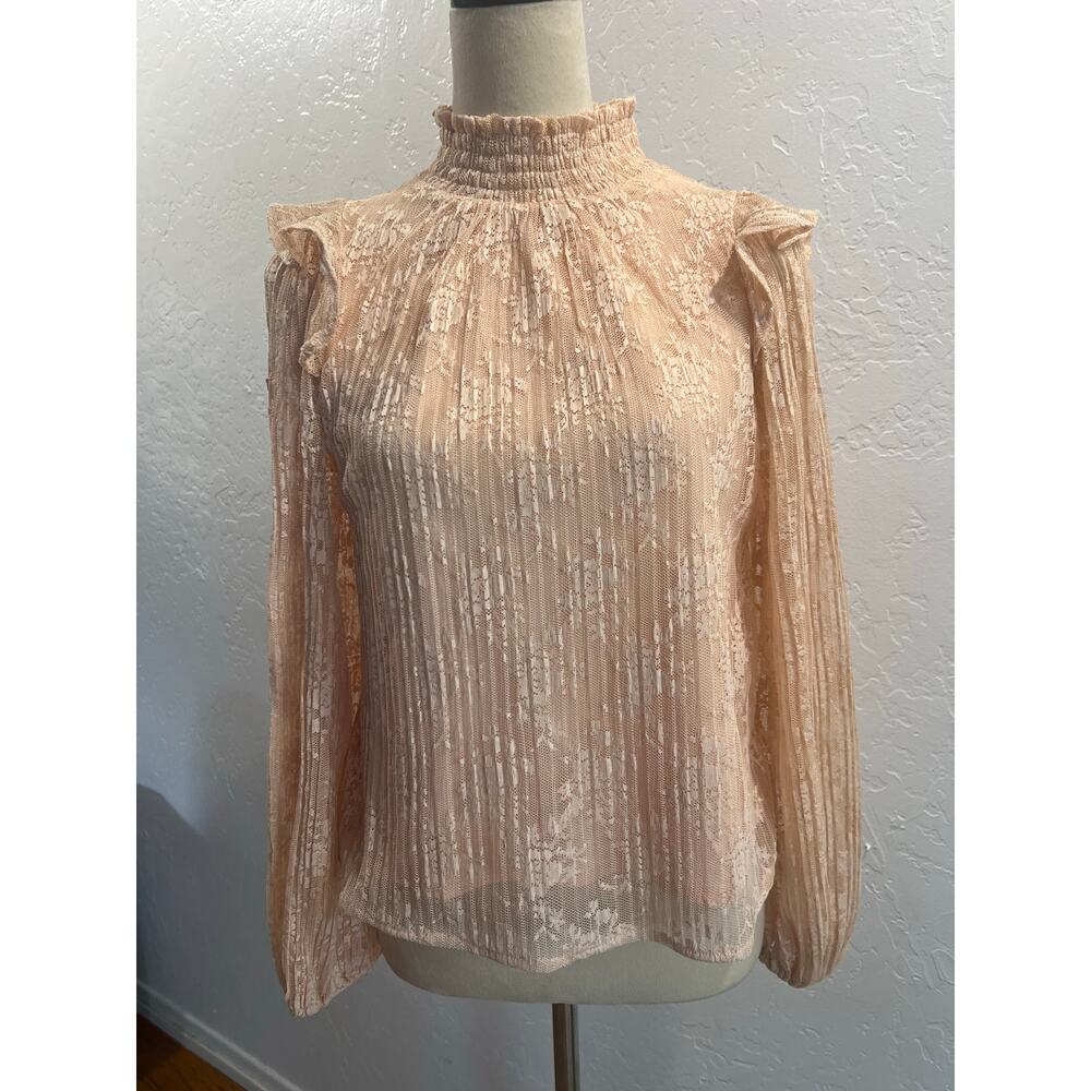 Anthropologie Porridge Lace Mock Neck Long Sleeve Blouse Sz S